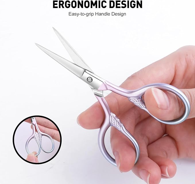 Personal Care Professional Beauty Tools (pink) Small scissors Facial hair removal and ear, nose and eyebrow, beard trimming Stainless steel fine straight head scissors