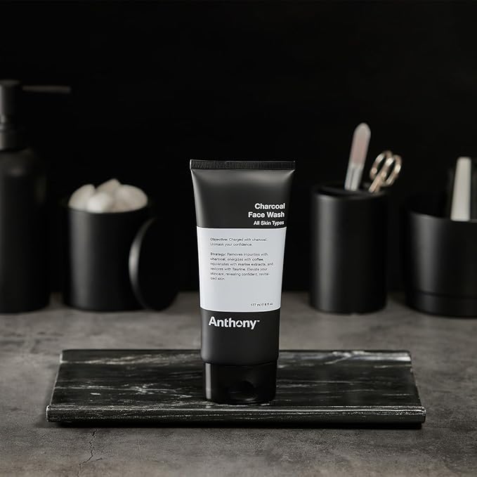 Anthony Charcoal Face Wash, 6 Fl Oz - Detoxifies, Energizes, Rejuvenates & Protects with Coffea Arabica, Taurine & Marine Extracts - Sulfate & Paraben-Free Skincare for Men