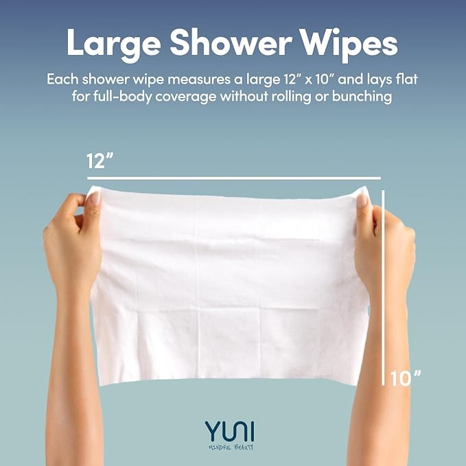 YUNI Beauty Large Body Wipes (Unscented, 6 Count) Super Soft Moist Showerless Wipes that Cleanse & Deodorize - On-the-Go Waterless Body Cleanser - Biodegradable Individually Wrapped Wipes for Travel