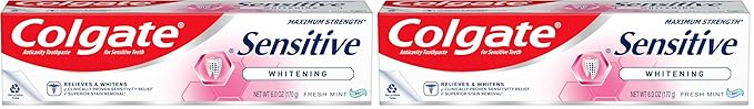 Colgate Sensitive Maximum Strength Sensitive Toothpaste,Plus Whitening and Fresh Stripe,6 oz,(Pack of 2)