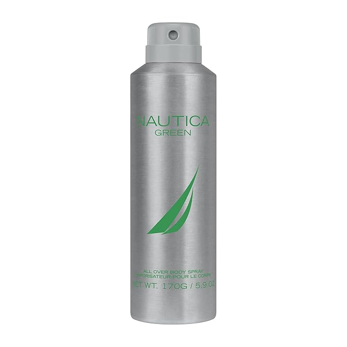 Nautica Color Green Deodorizing Body Spray for Men, Woody Fougere Fragrance, Notes of Ginger, Geranium and Vetiver, 6.0oz