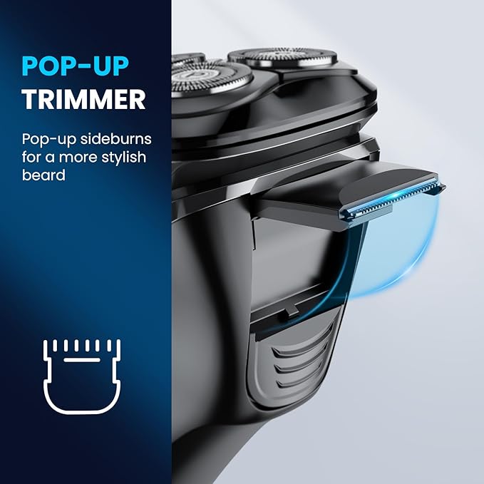 Electric Razor for Men with Pop-Up Trimmer, Rechargeable IPX7 Waterproof Electric Shaver, Fast Charging Shavers for Men, 120Mins Runtime, Gentle on Sensitive Skin