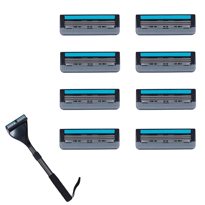Retractable Long Handle Back Shaver Razor Refills, 8ct | 3 Blade Razor for Men, Shaving Blades, 8 Refills（Not include Back Hair Trimmer）