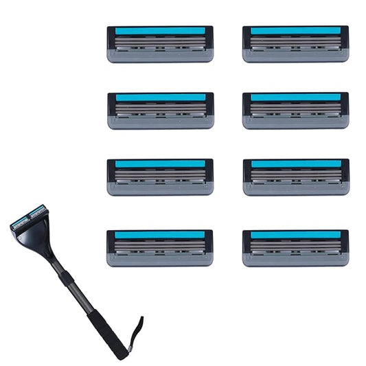 Retractable Long Handle Back Shaver Razor Refills, 8ct | 3 Blade Razor for Men, Shaving Blades, 8 Refills（Not include Back Hair Trimmer）