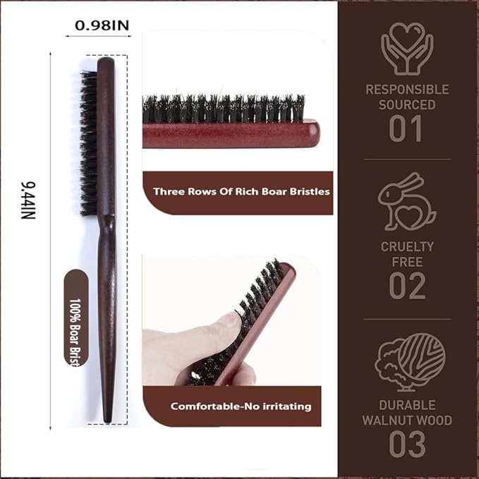 Men's Wood Hair and Beard Brush – Soft Boar Bristles – Massages and Exfoliates Skin and Scalp – Ideal Men's Grooming Accessory