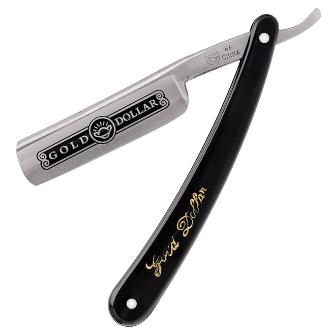 Straight Razor, Straight Edge Razor for Man Stainless Steel Manual Straight Razor, Natural Wood Scale Vintage Razor Barber Razor Men's Straight Shaving Razors (Gold Dollar-66)