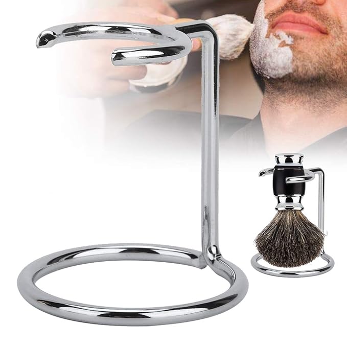 Shaving Brush Stand, Shave Brush Stand, Shaving Stand Artistic Lightweight Stainless Steel Silver Shaving Brush Holder Safety Brush Kit Suitable for Men