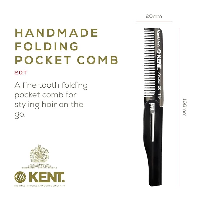 Kent Set Men's Hair Pocket Combs, 81T X-Small, FOT All Fine Tooth, 20T Fine Tooth Folding Comb. Best Hair, Beard and Mustache Grooming Kit for Travel and Home Care, Handmade in England