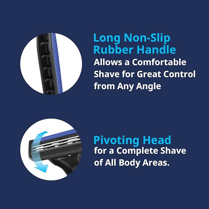 Dorco Pace 2 Plus Disposable Razors for Men (60ct), 2 Blades Shaving Razor, Pivoting Head, Open-Flow for Easy Rinsing, Lubricating Strip, Long Non-Slip Rubber Handle