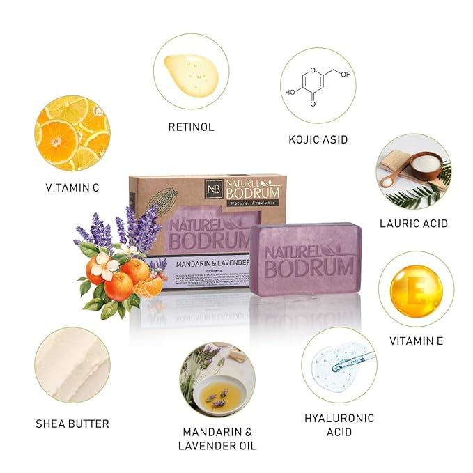 Mandarin and Lavender Organic Soap Bar for Women and Men, Pack of 4 Glycerin Soap Bars - Calming Hyperpigmentation & Pore-Tightening Bar Soap - Natural & Vegan Spa Gift, for All Skin Types