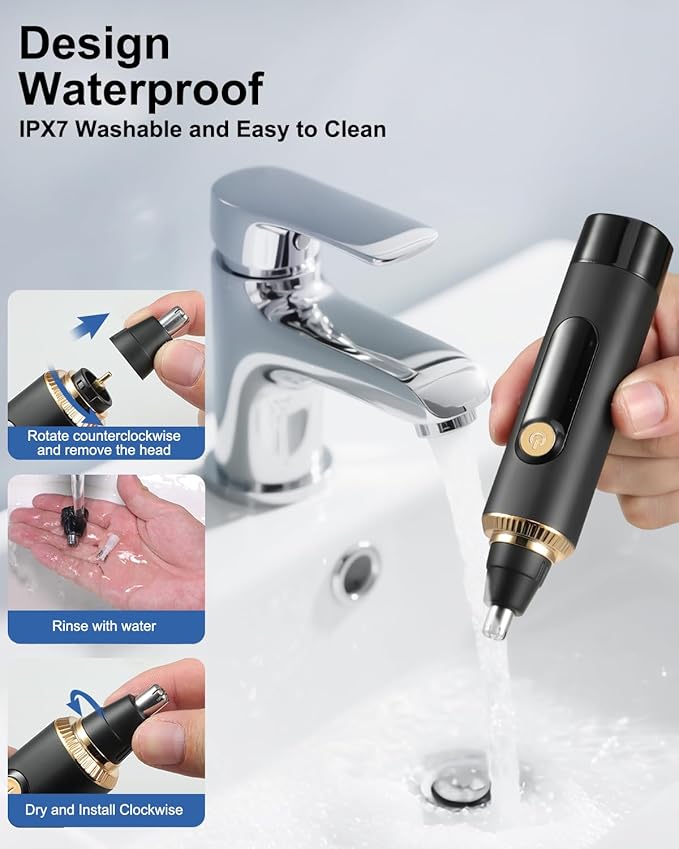 Nose Hair Trimmer for Men,2025 Professional Painless IPX7 Waterproof (Gold)
