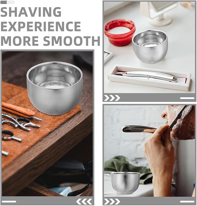 TEHAUX 2pcs 200ml Stainless Steel Metal Shaving Soap Bowl Double Layer Shaving Lather Container for Men Wet Shave Bathroom Accessories
