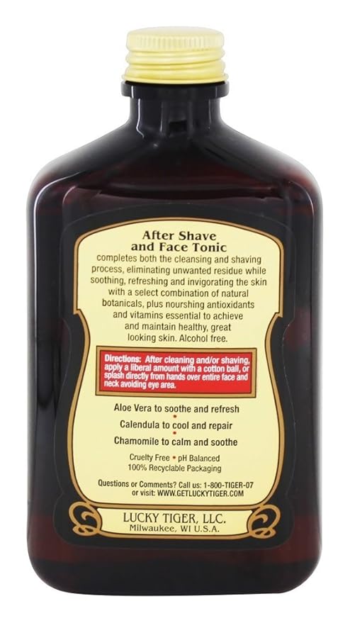 Lucky Tiger After Shave and Face Tonic (8 Fl Oz) – Alcohol-Free AfterShave Lotion for Men – Soothing Face Toner with Aloe Vera, Calendula & Chamomile for Razor Burn Treatment