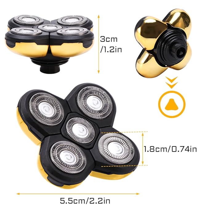 Shaver Blade Heads, 5 Heads Beard Cutter Replacement Blade Easy Install Electric Razor Shaver Head for Head and Face (Gold)
