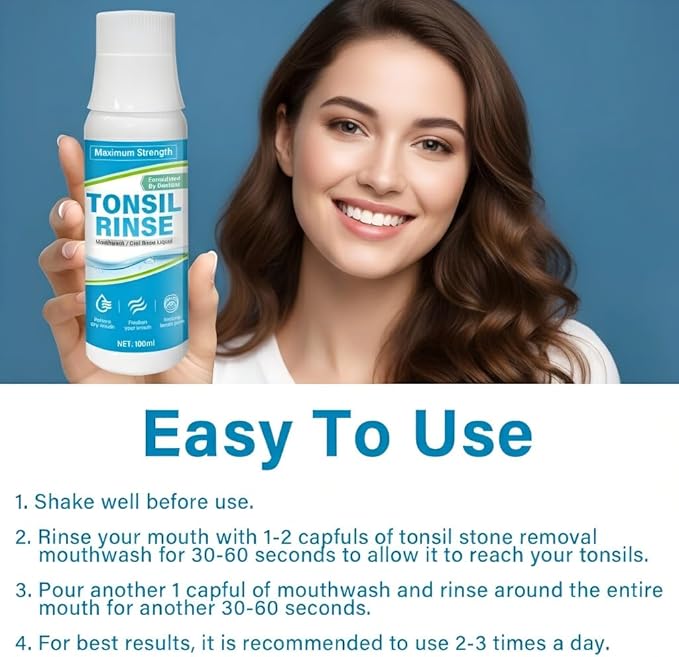 Tonsil Stone Mouthwash, Alcohol-Free Oral Rinse for Tonsil Stone Removal & Prevention, Deep Cleansing Bad Breath Treatment, Fresh Mint Flavor