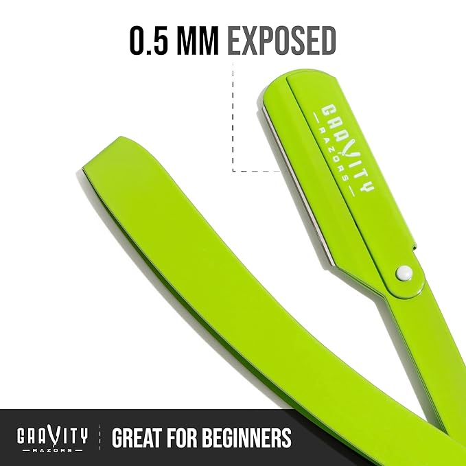 GRAVITY RAZORS Professional Straight Razor Kit – Minimal Exposure, Includes 10 Premium Blades, 0.5mm Exposed, Green