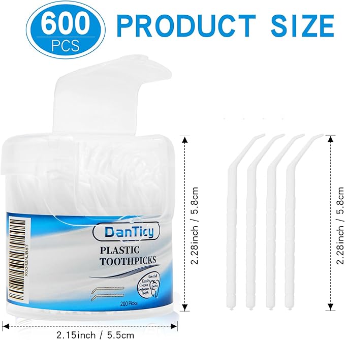 Interdental Toothpicks, Disposable Plastic Curved Hook Toothpicks, Ultra Teeth Cleaning Tool for Daily Care of Removes Plaque and Debris Between Your Teeth 600PCS (Pack of 3)