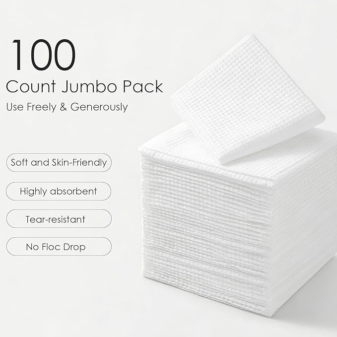 Disposable Face Towels XL, 10"x12" Ultra Soft & Thick Dry Wipes, Makeup Remover & Facial Cleansing Towels for Sensitive Skin, 50 Count, 2 Pack
