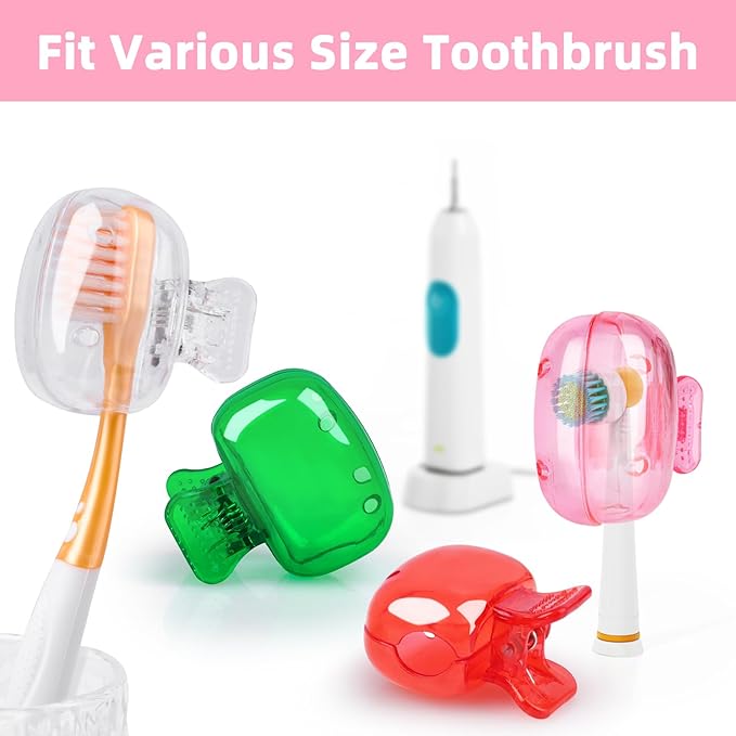 Hxezoc 4 Pack Travel Toothbrush Head Covers Toothbrush Protector Cap Brush Pod Case Protective Portable Plastic Clip for Household Travel, Business, Bathroom, School, Camping