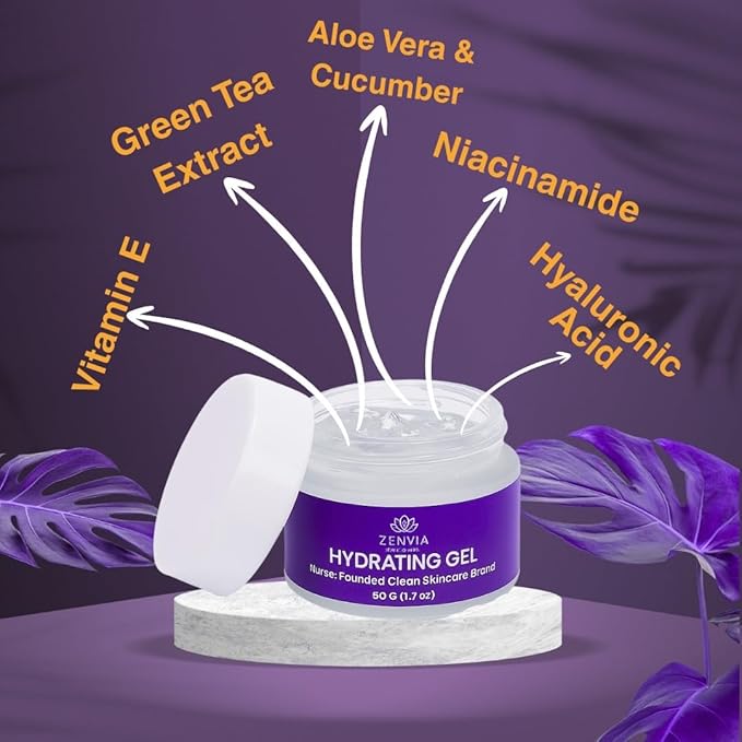 Gel Moisturizer for Face – Aloe Vera Gel for Face, Hydrating Gel Moisturizer, Face Cream Sensitive Skin, Oil-Free, Niacinamide & Vitamin E, Brightening & Soothing, Primer Friendly, 50 gram