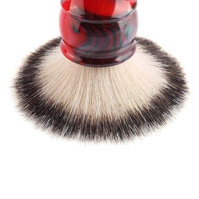 Professional Manual Beard Shaving Brush, Men Mustache Brush with Dense Nylon Hair, Barber Brush for Softening Beard and Creating Rich Lather, Portable Travel Shaving Brush for Salo (red color)