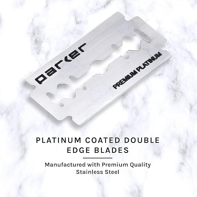 Parker 56R Heavyweight Double Edge Safety Razor with 5 Parker Premium Platinum Stainless Steel Razor Blades – Classic 3 Piece Design (Graphite)