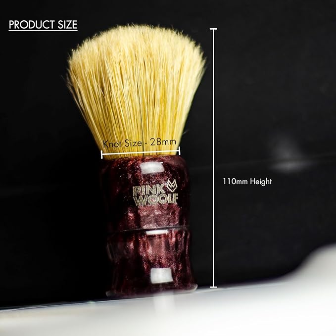 Boar Bristle Shaving Brush for Men – 28mm Knot Premium Wet Shave Brush with Maroon Handle, Create Thick Foamy Lather, Gentle on Skin, Perfect for Regular Use