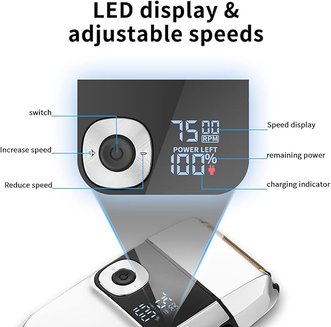 DSP Electric Razor for Men - 2 in 1 Bald Shaver with 2 Foil Head and Precision Trimmer - Rechargeable 3-Speed Barber Shaver with LED Digital Display (Silver)