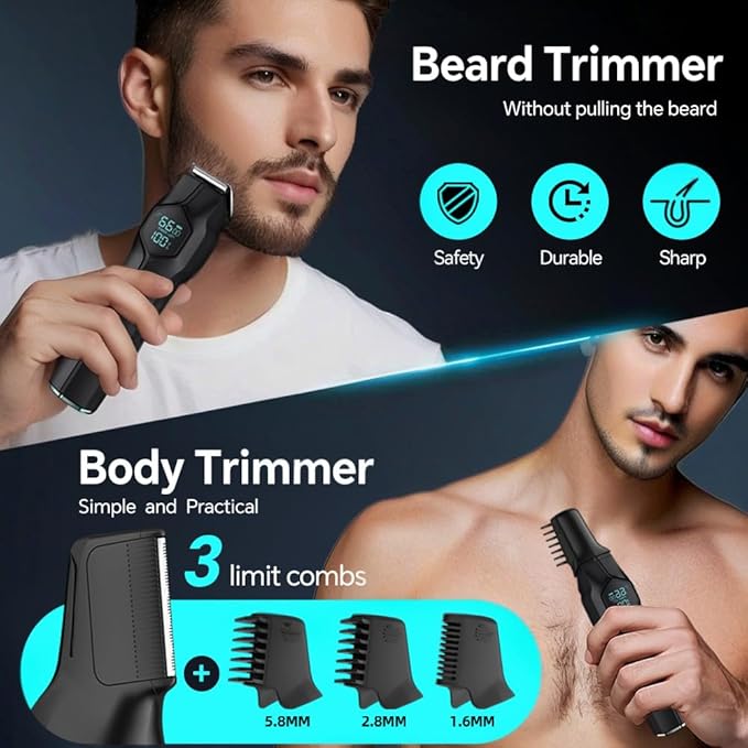 5-in-1 Electric Beard Trimmer Magnetic Replacement Heads, Professional Cordless Hair Clippers for Men Rechargeable, IPX7 Waterproof Grooming Kit for Face, Mustache, Body, Nose, Gifts for Men (Black)