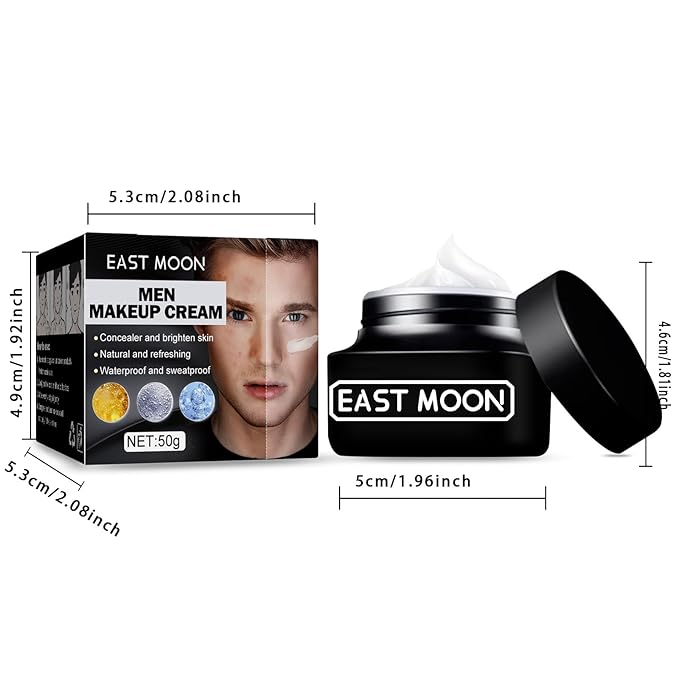Men Makeup Cream,Lightweight Tinted Moisturizer, Concealer & Even Tone, Water Resistant & Anti-Shine Formula, Natural Matte Finish, Oil-Free Daily Use, 50g
