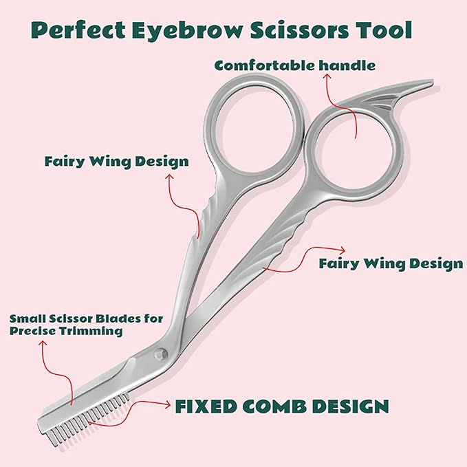 Eyebrow Trimming Scissors with Combs, Eyebrow Cutter Hair Removal Eyebrow Scissors,Eye brow razors, Eyebrow trimmer for women,Gifts For Men Women Stocking Stuffers (Grey)