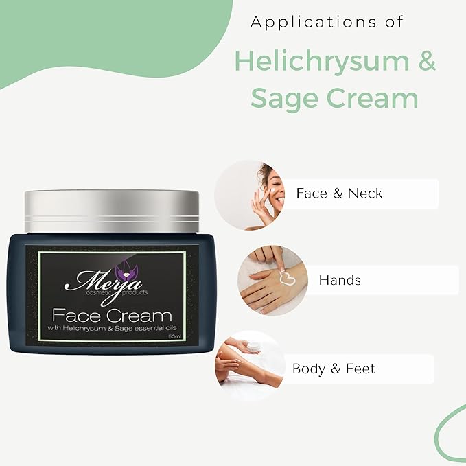 Merja Face cream with Helichrysum & Sage Essential Oils- Day and Night- Face cream with Collagen, Helichrysum oil and sage-Skin Care- Face Moisturizer -Premium Quality 50ml 1.7 oz