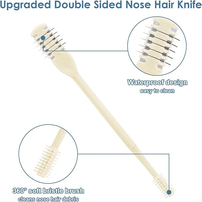 12 Pcs 2-in-1 Nasal Hair Cutter, Upgrade Double Sided Nose Hair Knife, 360° Nostril Hair Remover Tool, Nose Hair Trimmer for Men, Nasal Hair Cutter for Men Women, Soft Cleaning Brush (Cream)