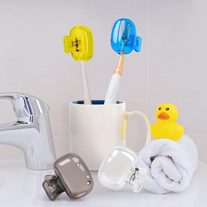 Hxezoc 4 Pack Travel Toothbrush Head Covers Portable Toothbrush Protector Cap Brush Pod Case Protective Plastic Clip for Household Travel, Camping, Bathroom, School, Business
