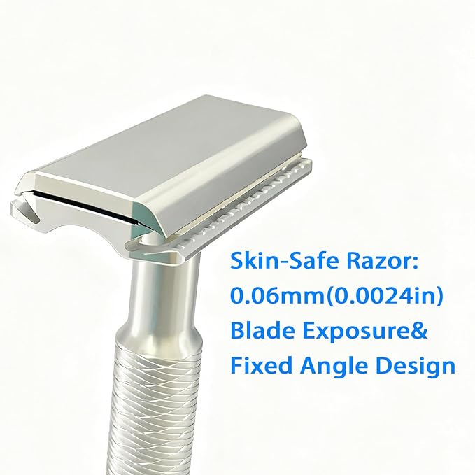 KAMPFE Shaving Razor CNC Aluminum Double Edge Safety Razor Contains 5 Blades.Perfect Fixed Shaving Angle With Superior Blade Rigdity.Mild Type Reusable Single Blade Razors for Men and Women (silvery1)
