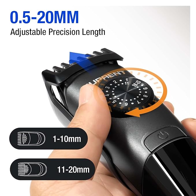 SUPRENT Beard Trimmer for Men Waterproof, IPX7 Professional Mustache Trimmer, 39 Built-in Adjustable Precise Lengths, Cordless USB C Rechargeable & LED Display