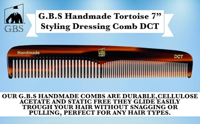 GENTS 7 Inch Tortoise Hair Combs Pack of 3 – All Purpose Dressing, Styling & Detangling Combs for Barbers, Stylists & Everyday Hair Care