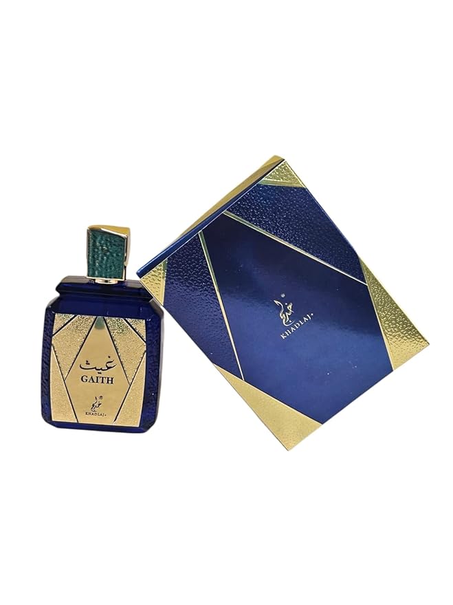 GAITH by Khadlaj Luxury Arabic Perfume, Royal Blue and Gold Glass Bottle, Premium Middle Eastern Fragrance