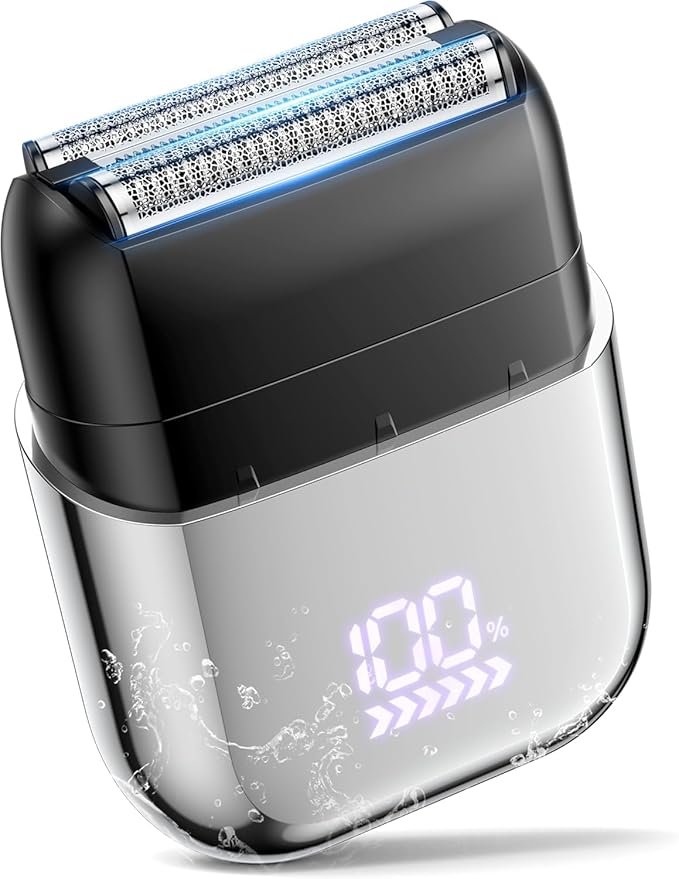 Electric Foil Shavers for Men Electric Razor Mini Cordless Razor IPX7 Waterproof Wet Dry Shaver, Type C Rechargeable, LED Display, Travel Lock, 100 Minute Runtime