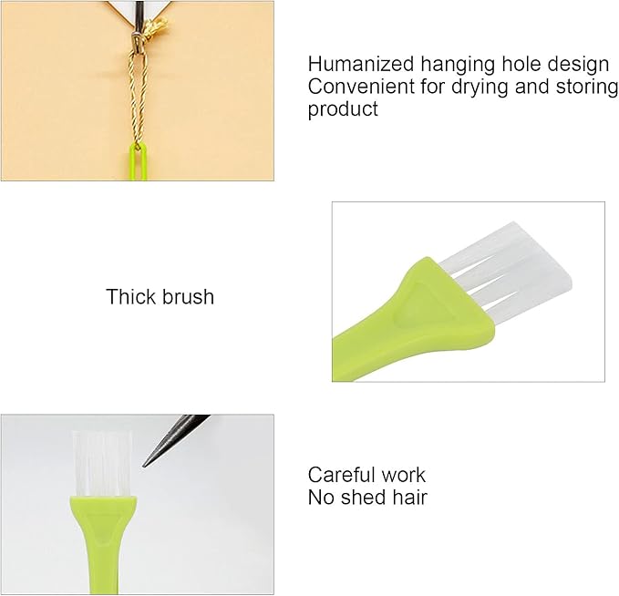 WNSC Electric Shaver Cleaning Brushes, 6pcs, Green Handle, White Nylon Bristles, PP Material, Ergonomic Long Handle, Hanging Hole Design