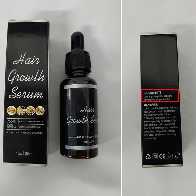 Hair Growth Oil for Women & Men, Hair Loss Treatments Oil for Dry Damaged Hair and Growth, Hair Growth Serum for Thicker Longer Fuller Healthier Hair (4 Pcs)