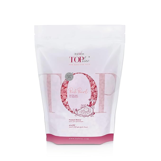 Italwax Top Line Pink Pearl Hard Wax 1.65lb (750g) – Semi-Creamy Shiny Pink Facial Wax for Sensitive Skin, Strong from First Pull, Highly Elastic for Precision Work – Made in Italy