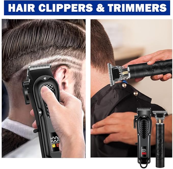 Cordless Hair Clippers for Men, Self Haircut Kit for Men Electric Clippers and Trimmers, Grooming Rechargeable Beard Trimmer with Adjustable Blade & LCD Display, Hair Cutting Tools for Home use