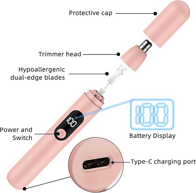 Nose Hair Trimmer Rechargeable Cordless Painless Ear and Eyebrow Trimming Tool-Dual Edge Easy Cleansing for Man Woman