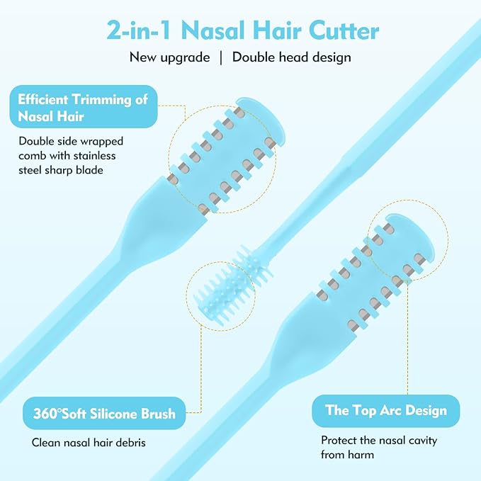 5Pcs 2-in-1 Nasal Hair Cutter, Double-Sided Nose Hair Trimmer Upgrade, 360° Rotating Manual Nose Trimmer Portable with Soft Cleaning Brush for Women and Men (Blue)