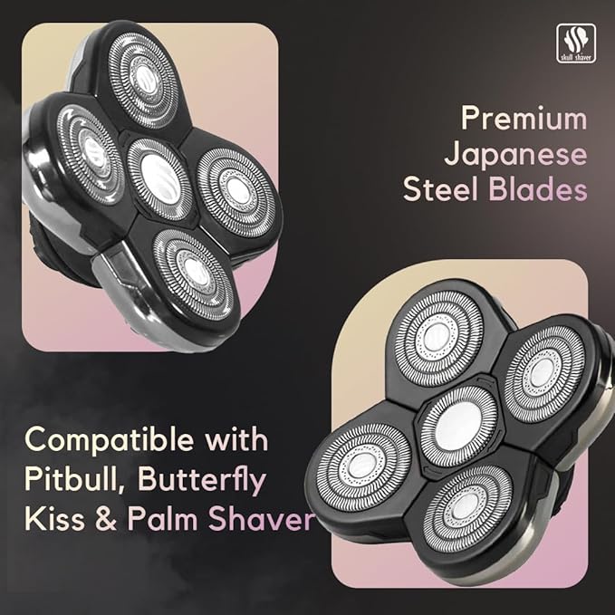 Skull Shaver Baron Replacement Shaver Head Blade - Smooth Close Shave - Wet & Dry Use - Flexible 5-Head Design - Quick Twist Lock - Universal Fit