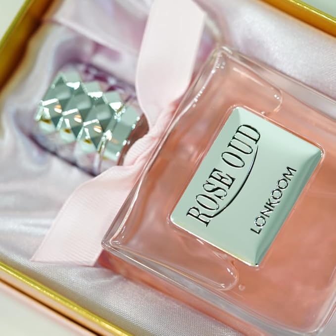 Lonkoom Rose Oud Perfume for Women, FloralFruity Eau De Parfum Spray Long-Lasting Fragrance, 3.4 Fl Oz, Notes of Red Lychee, Golden Quince, Kiwi, Jasmine, Chocolate, Musk, Orris Root, Woods