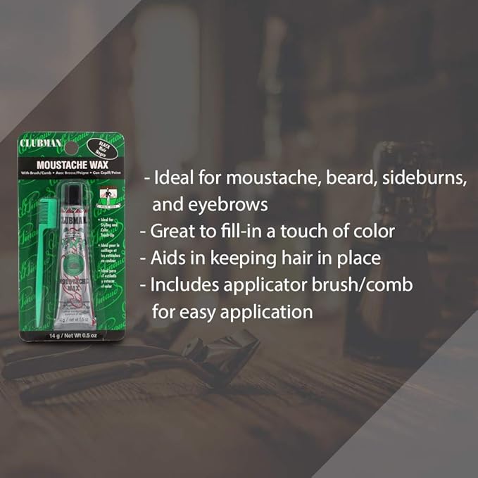 Clubman Moustache Wax Hang Pack Black 0.5 oz x 3 packs
