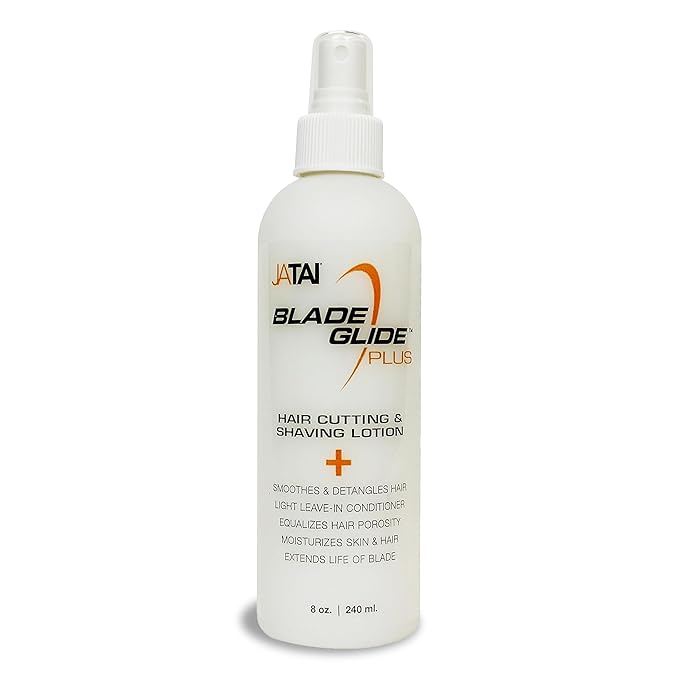 JATAI - Blade Glide Plus - Hair Cutting and Shave Lotion - Moisturizes Skin & Hair - Equalizes Hair Porosity - Extends Life of Blade - With Silicone, Pro Vitamin B5 & Purified Water - 8 Oz