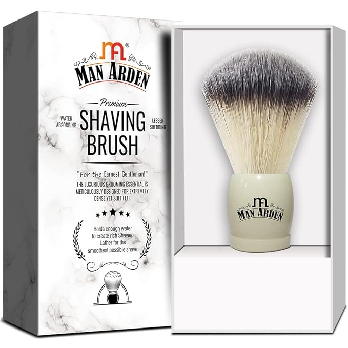 Man Arden Royal White Premium Shaving Brush With Ultra Soft & Absorbent Bristles & Long Handle | Cruelty Free | For A Smooth Shave